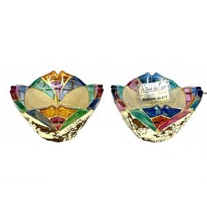Pair of Murano Glass Candle Holders Multicolour Gold Cream Overlay A. Dal Borgo